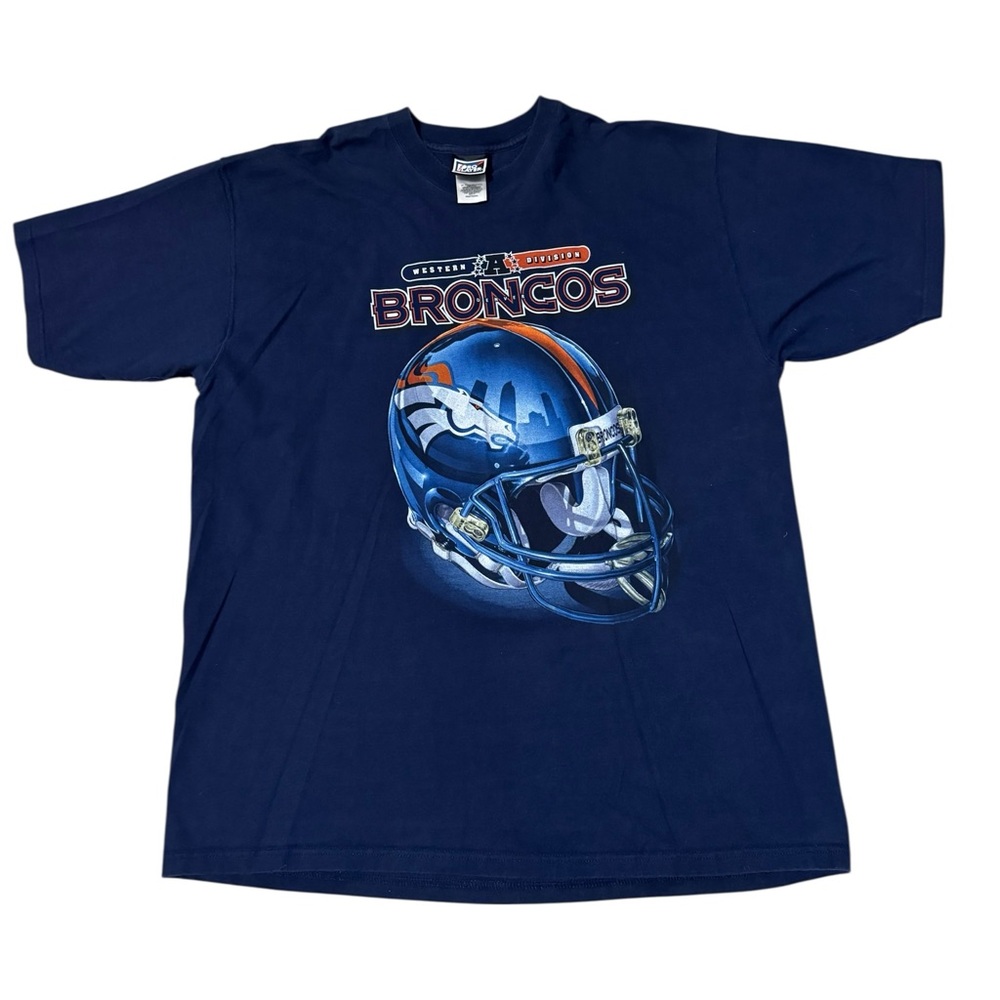 VTG Pro Player Denver Broncos Football Shirt Mens 2XL Navy Blue Graphic Helmet